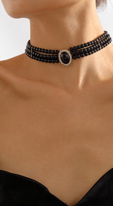 Kaya Vintage Pearl Choker Necklace - Black